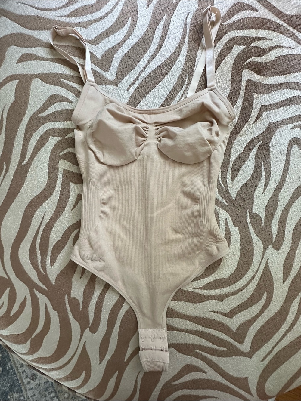 Beige Seamless Bodysuit with Adjustable Straps